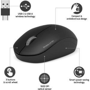 Port miš OFFICE bežični USB-A/USB-C, crni