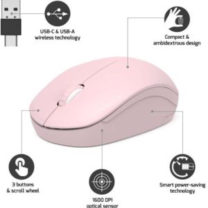 Port miš OFFICE bežični USB-A/USB-C, roza