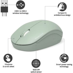Port miš OFFICE WL USB-A/C, bežični, zelen