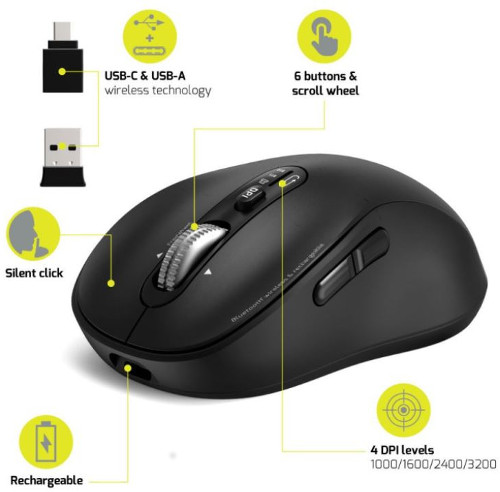 Port miš EXPERT WL+BT, punjivi USB-C, crni