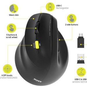 Port miš 2.4 GHz BT erg. punjivi za ljevake, crni