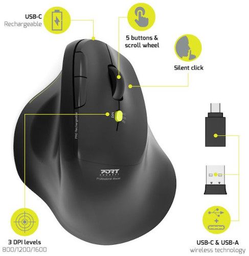 Port miš ERGO SOFT BT+WL, punjivi, crni