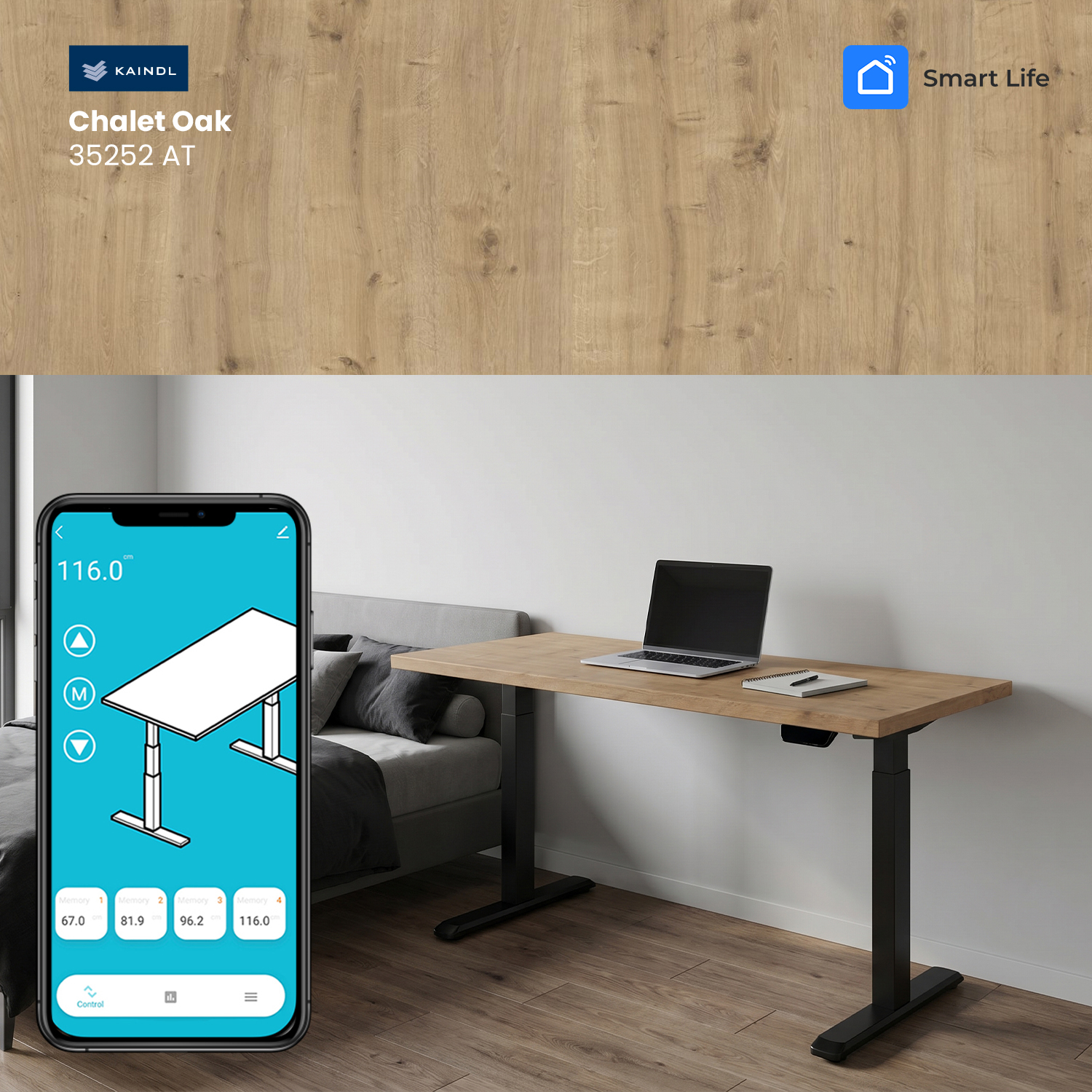 UVI STANDARD V2 električni sit-stand stol - Chalet Oak i crni okvir - Slika 5