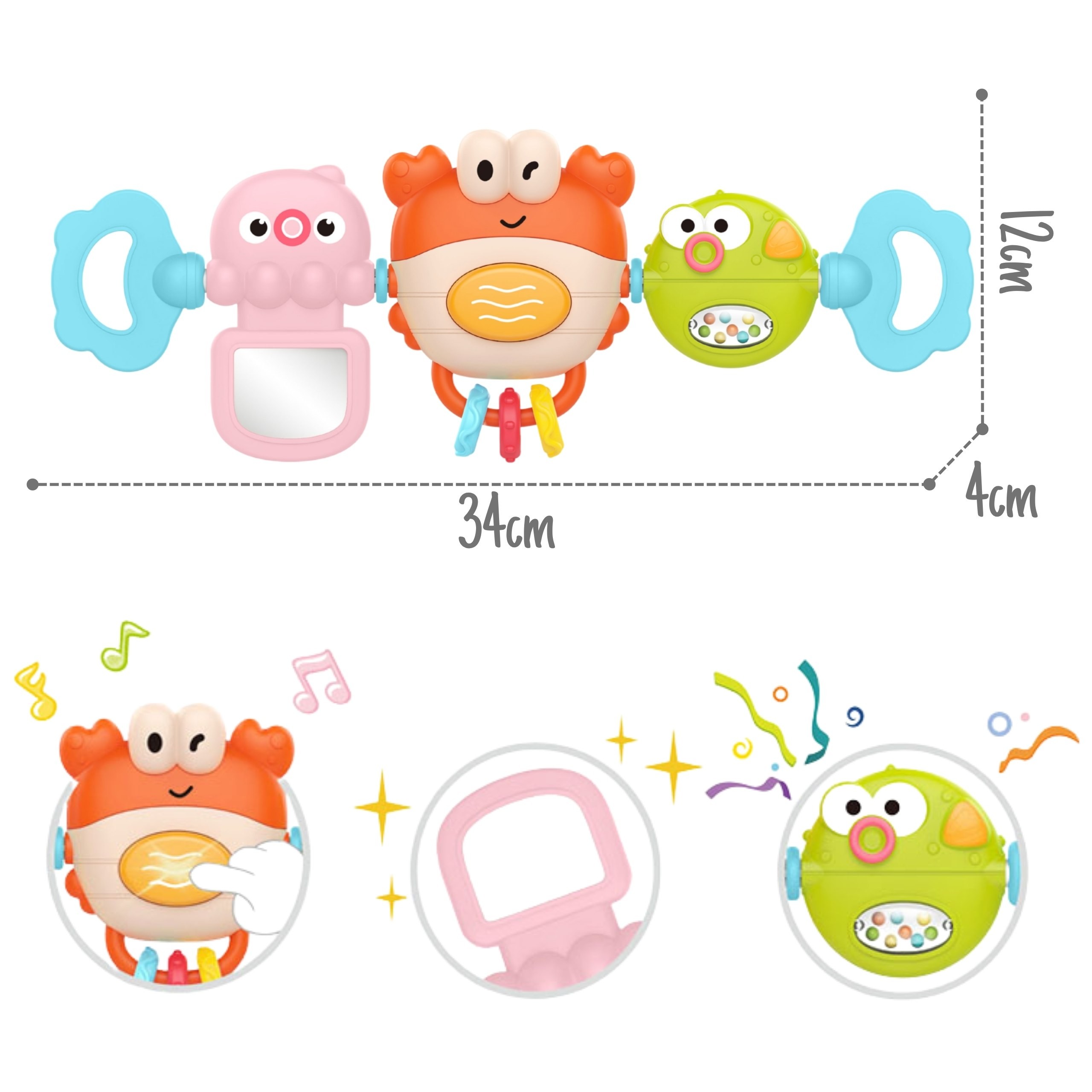 WOOPIE BABY Pendant for Stroller Crib Sensory Playing Crab Mirror Fish 6m - Slika 4