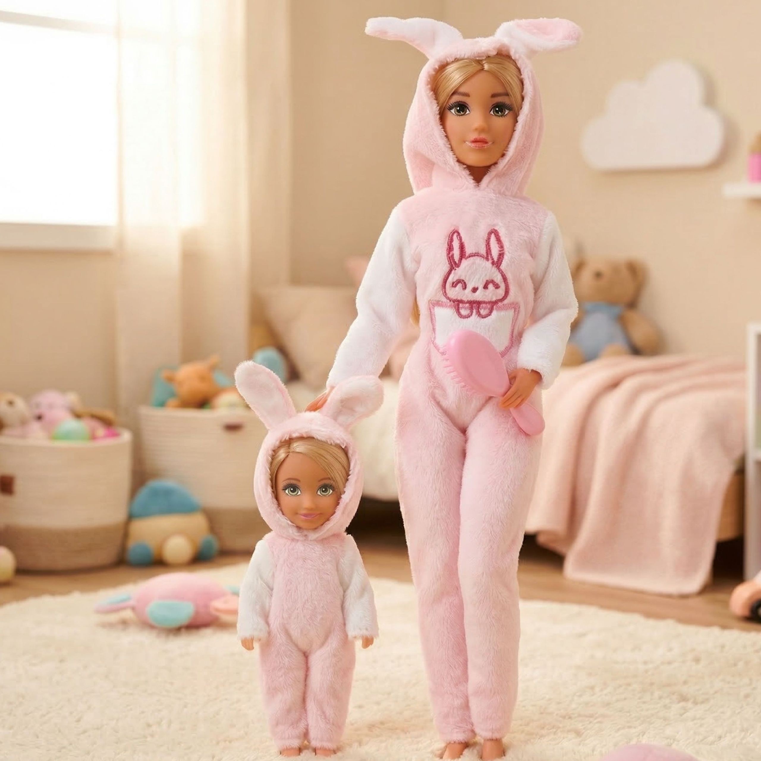 WOOPIE ROYAL Dolls Overalls Pink Bunnies Set of 2 - Slika 2