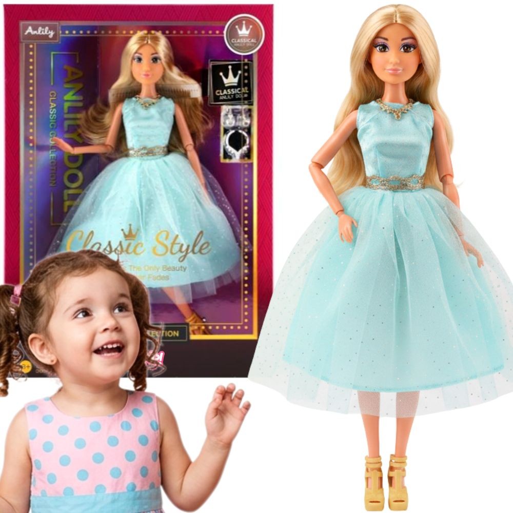WOOPIE ROYAL Lily Doll 30 cm Long Blonde Hair Elegant Turquoise Dress