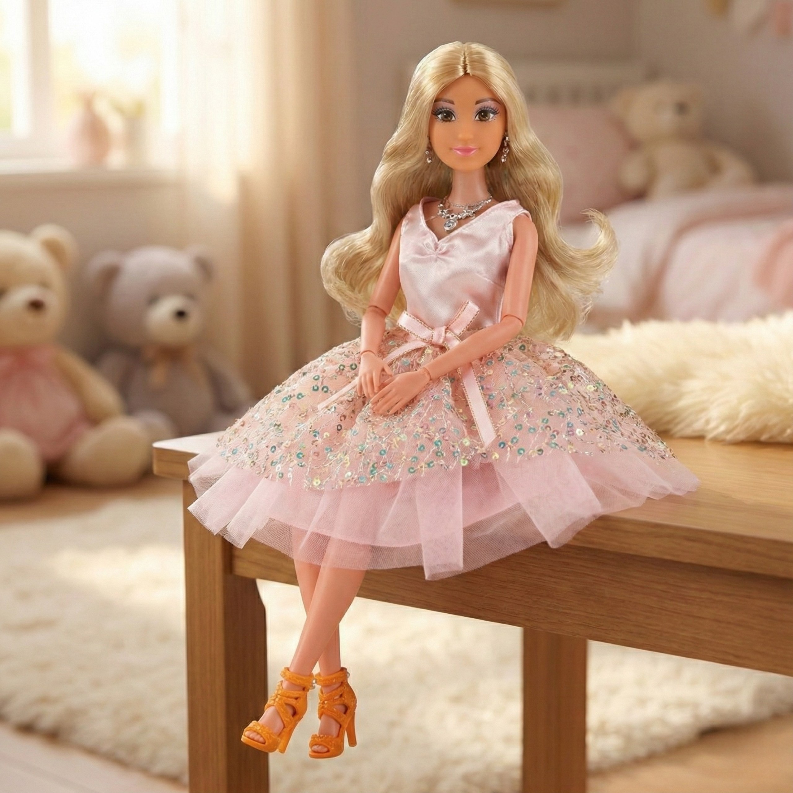 WOOPIE ROYAL Lily Doll 30 cm Long Blonde Hair Pink Dress Jewelry - Slika 2