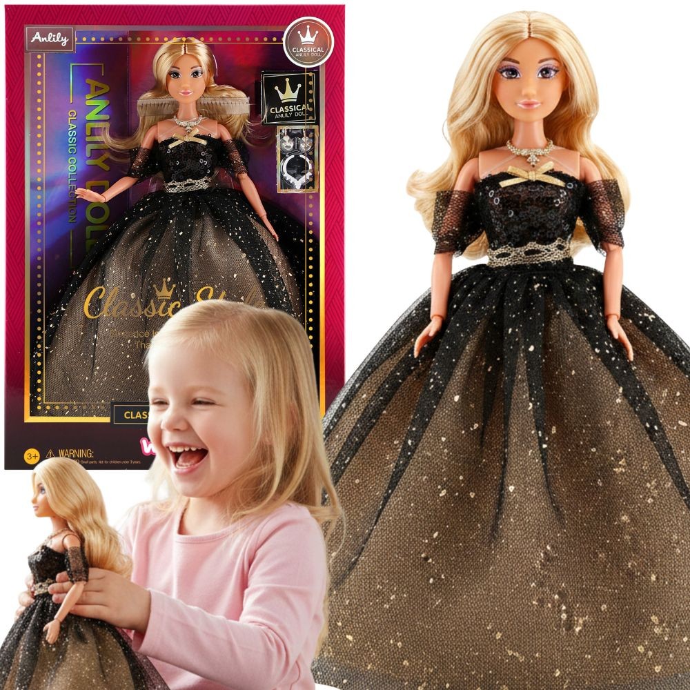 WOOPIE ROYAL Lily Doll 30cm Long Blonde Hair Black Ball Gown
