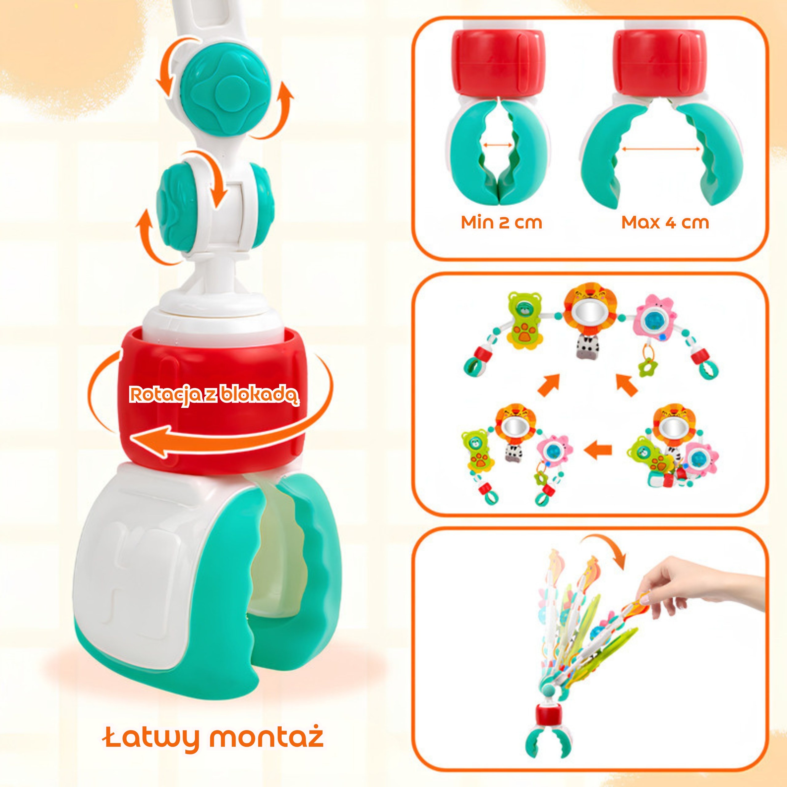 WOOPIE BABY Sensory Arch for Crib and Stroller Animals Lion Bear - Slika 3