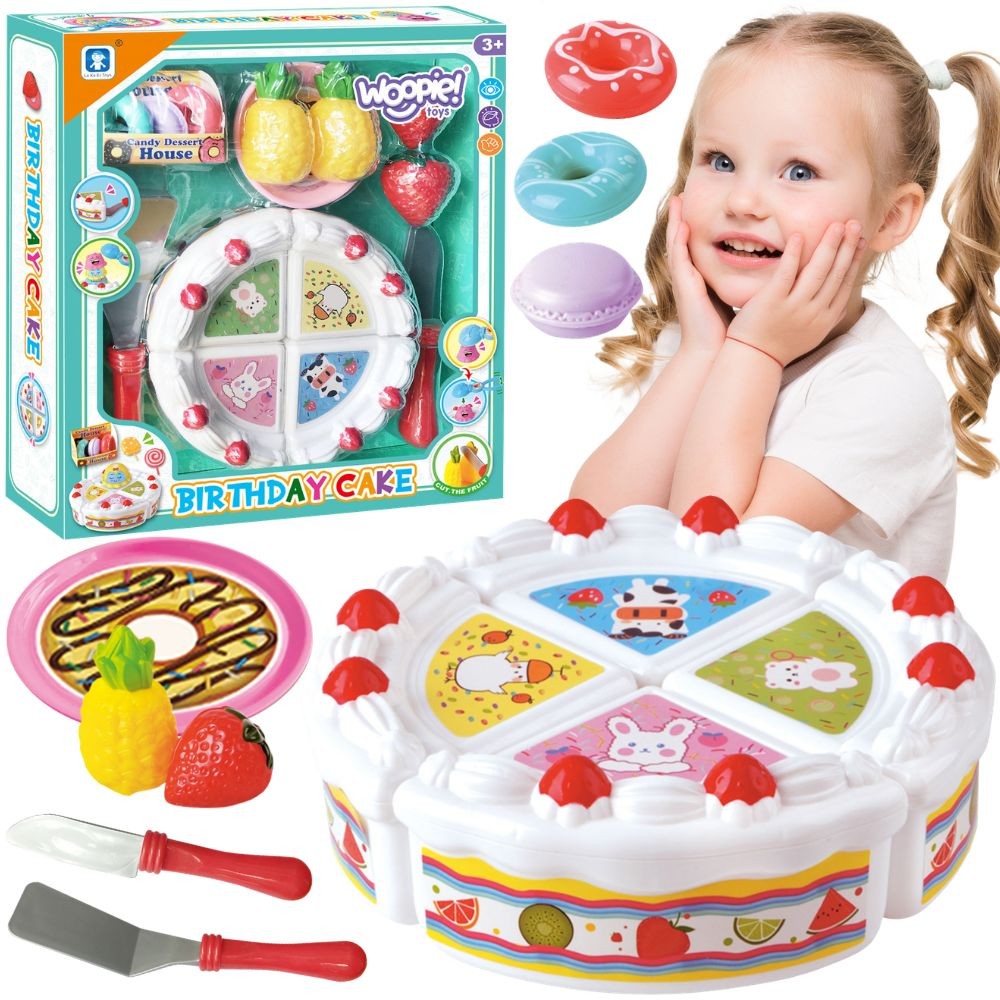 WOOPIE Birthday Cake and Sliced Fruit with Sweets