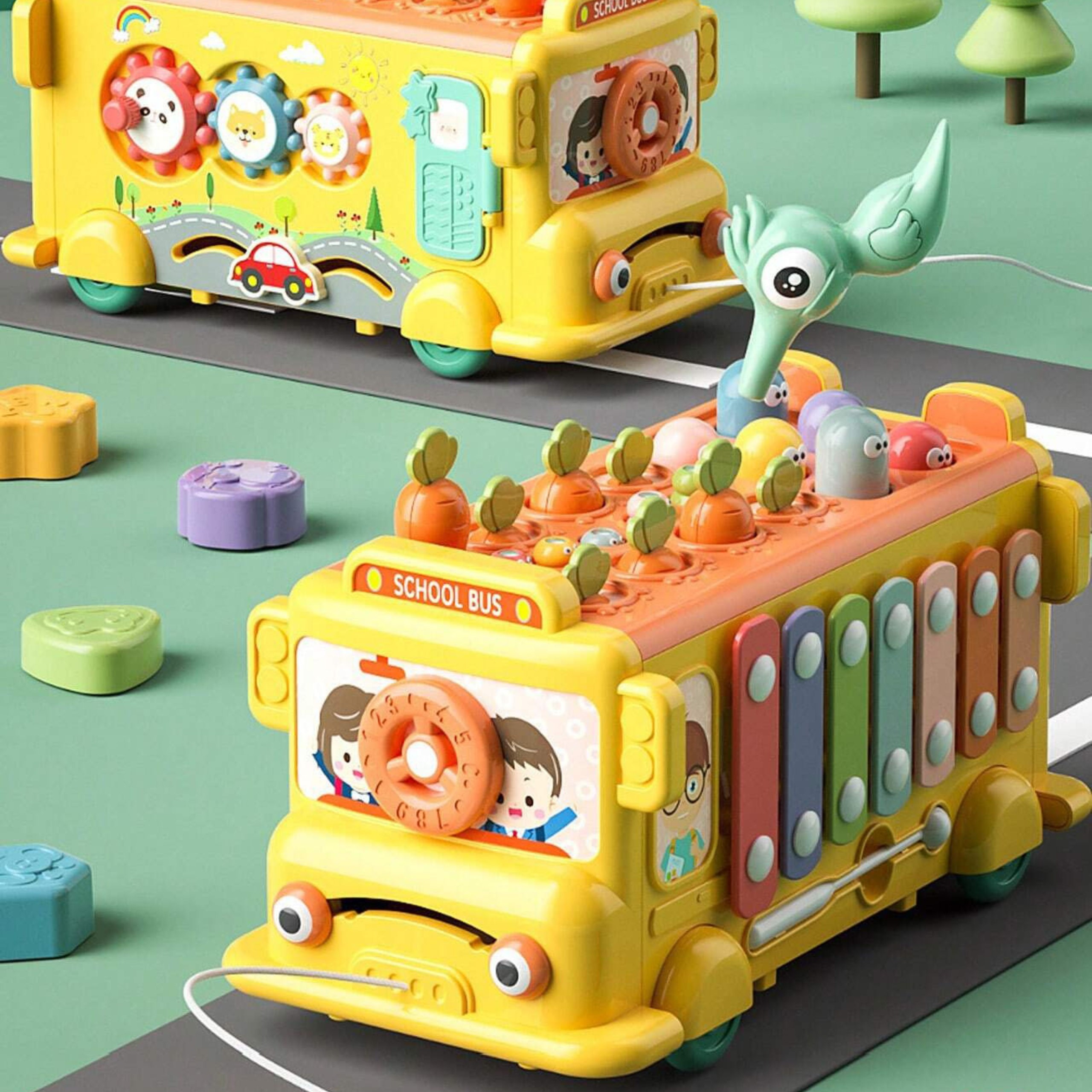 WOOPIE BABY Interactive Montessori Bus Educational 6 in 1 Hammer Cymbals +18 m - Slika 7