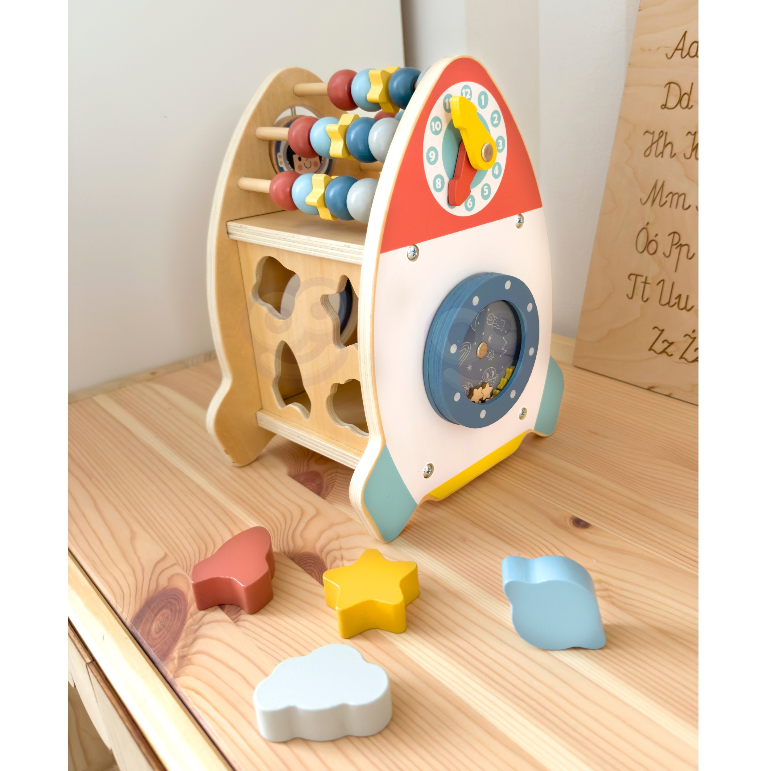 TOOKY TOY Space Rocket Activity Sorter Wooden Maze - Slika 5
