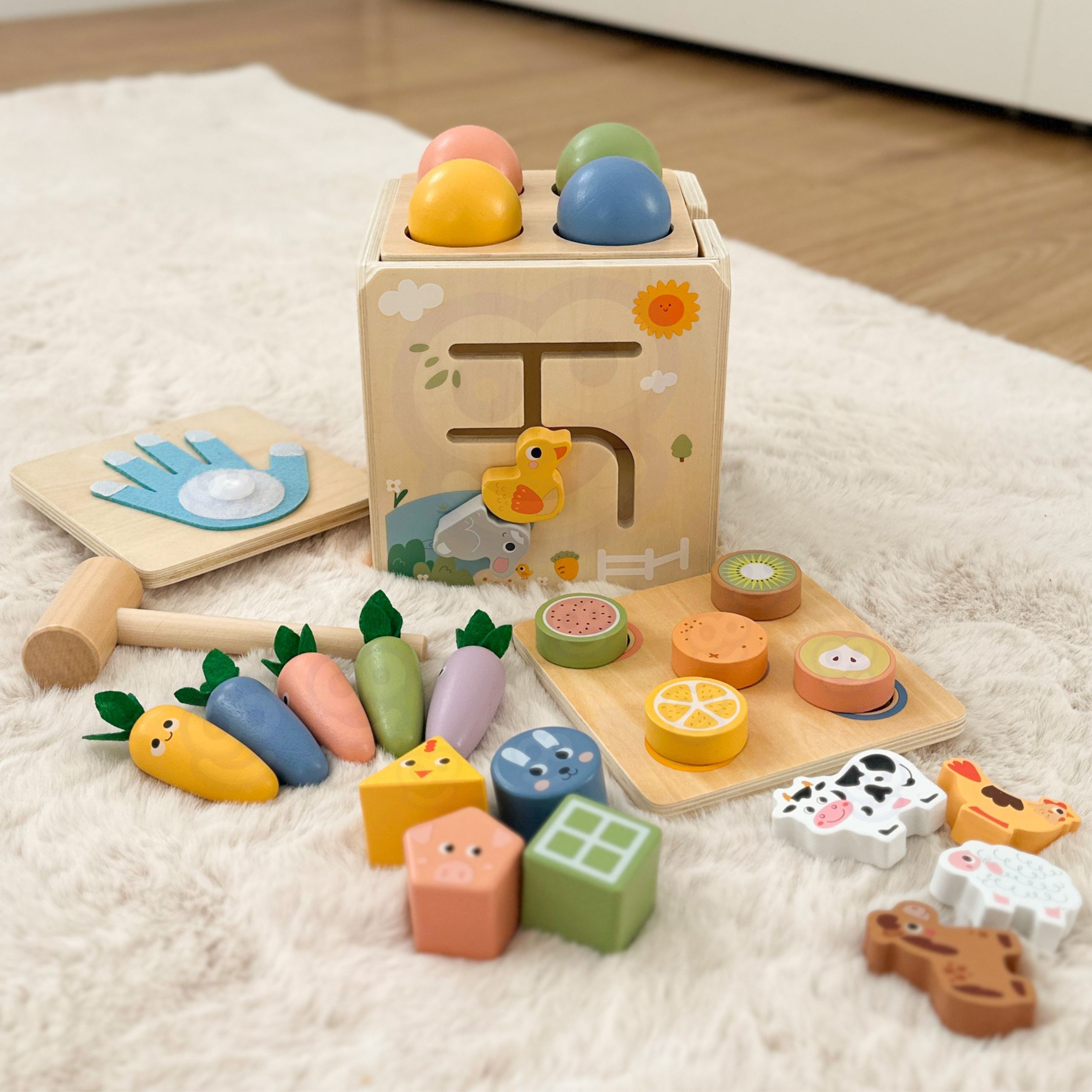 TOOKY TOY Wooden Spring Educational Cube 5-in-1 - Slika 3