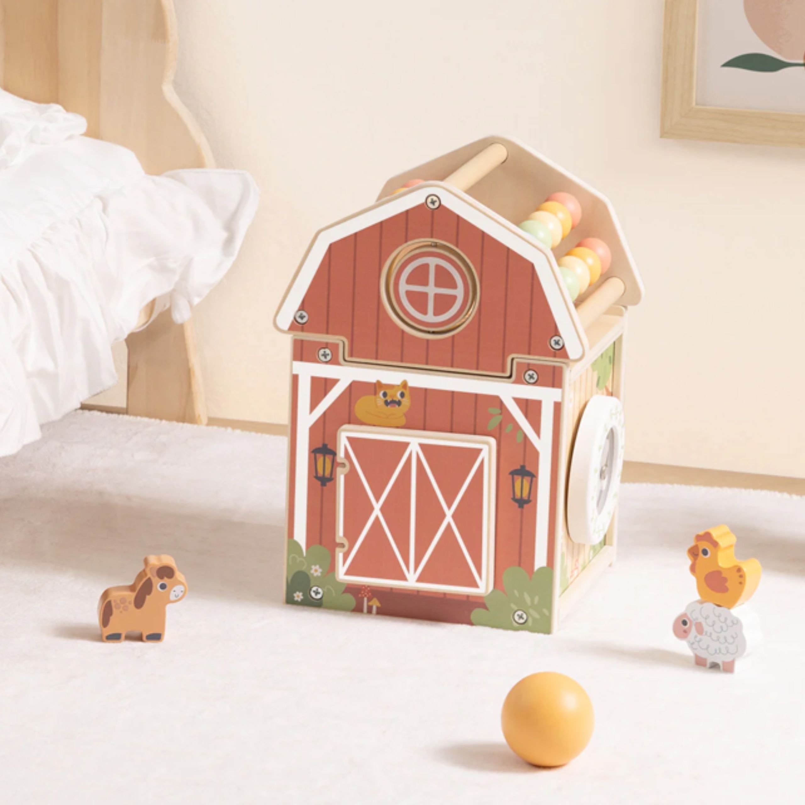 TOOKY TOY Wooden Barn Activity Sorter Montessori Abacus - Slika 7