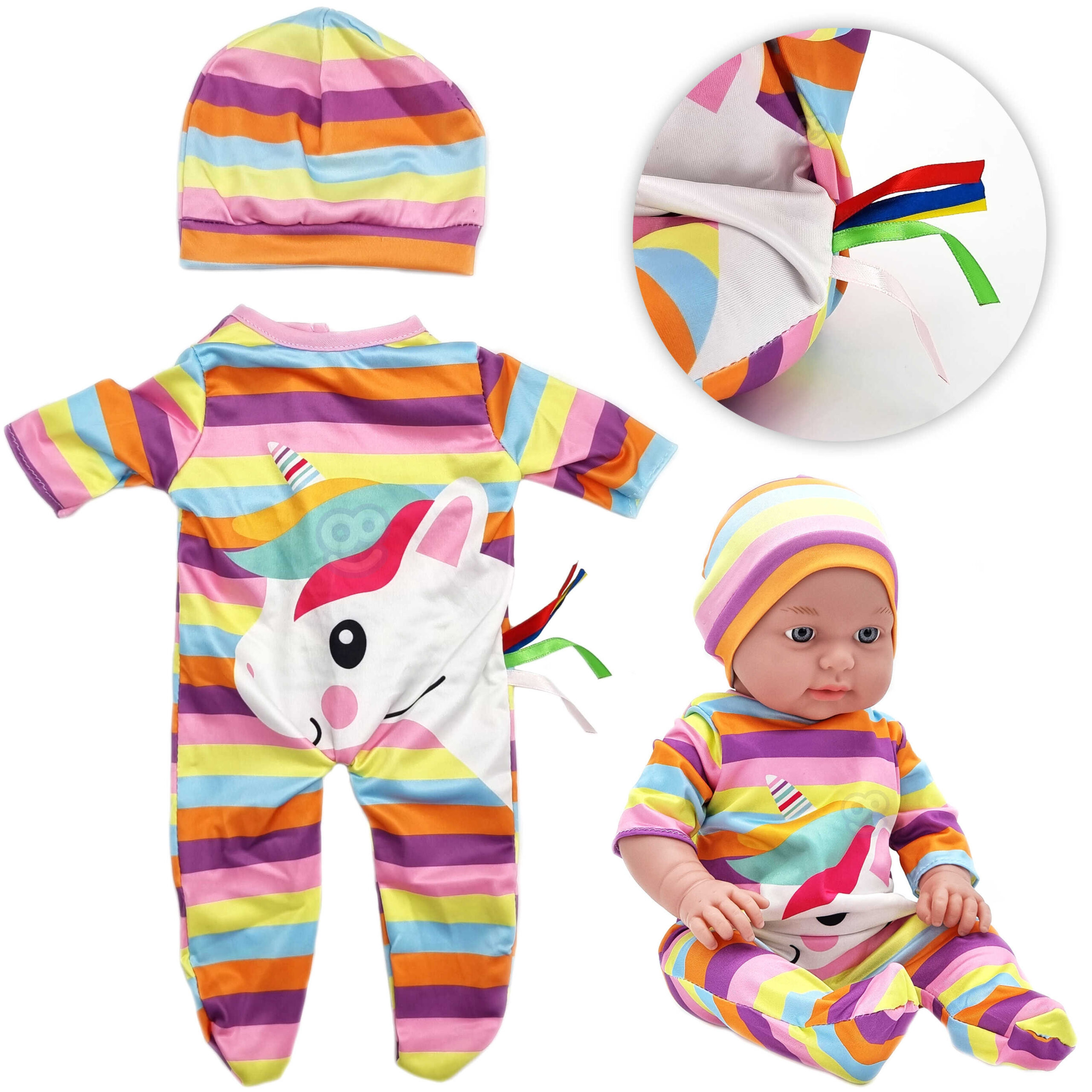 WOOPIE ROYAL Doll Clothes Set Romper Bodysuit Unicorn Hat 43-46 cm