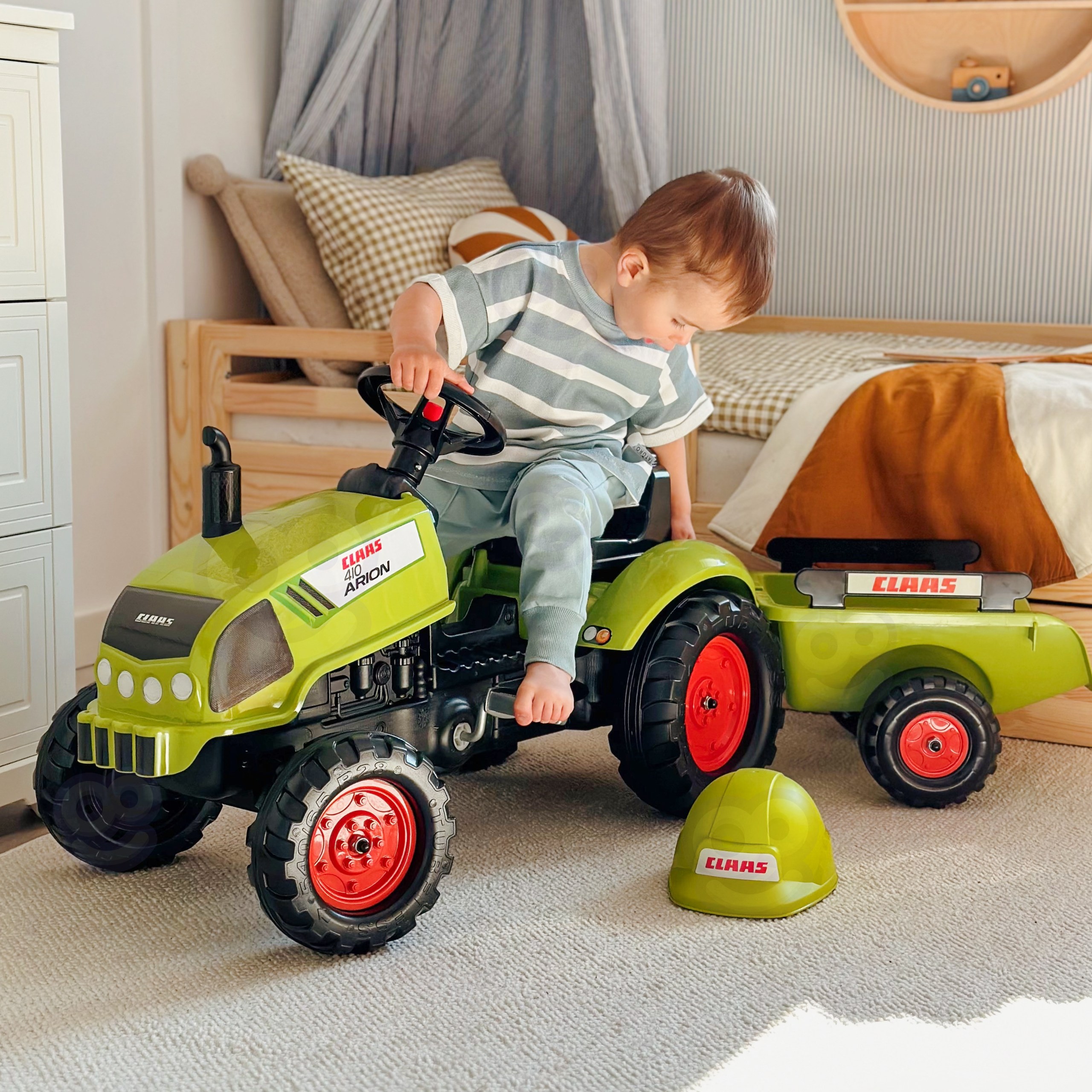 FALK Claas Green Pedal Tractor with Horn and Trailer 2-5 Years - Slika 3