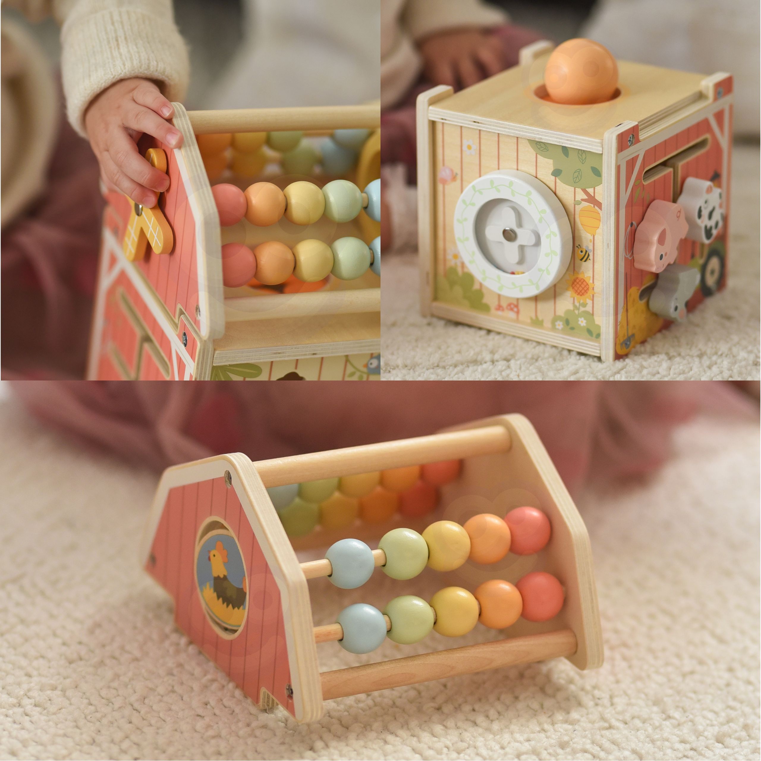TOOKY TOY Wooden Barn Activity Sorter Montessori Abacus - Slika 8