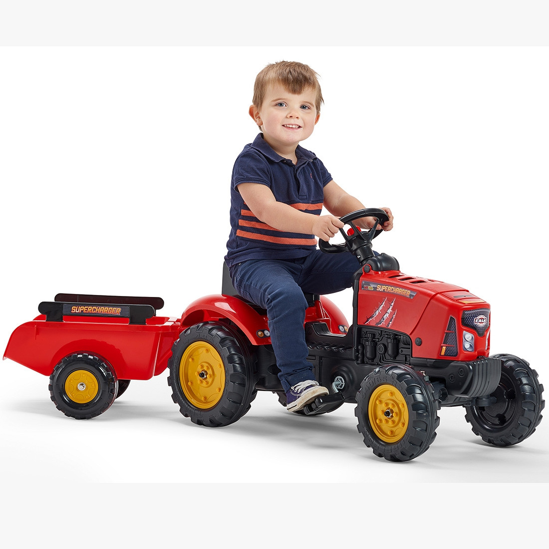 FALK Supercharger Pedal Tractor with Trailer and Opening Hood Red 2-5 Years - Slika 7