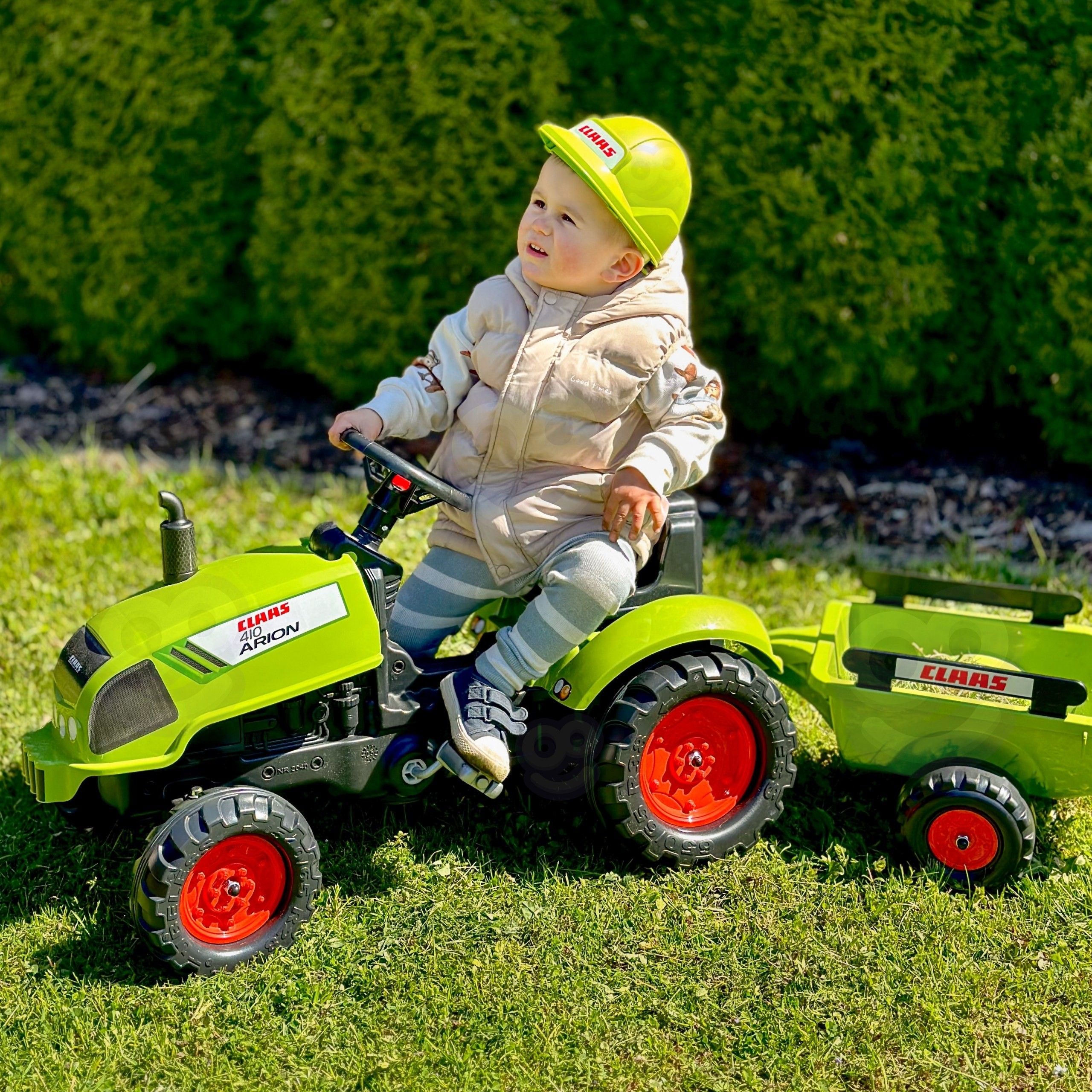 FALK Claas Green Pedal Tractor with Horn and Trailer 2-5 Years - Slika 6