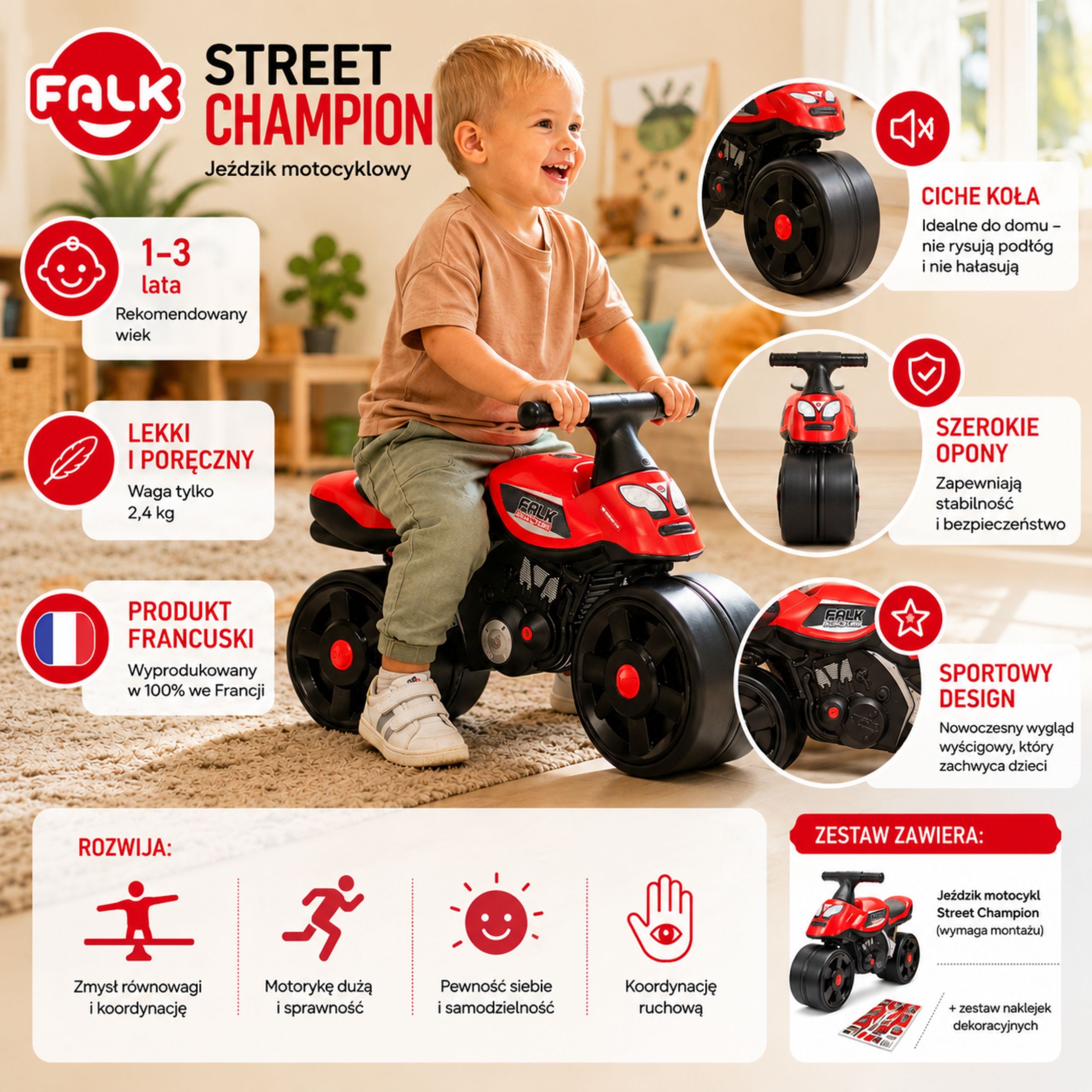FALK Street Champion Ride-on Motorcycle Red 1-3 years - Slika 8