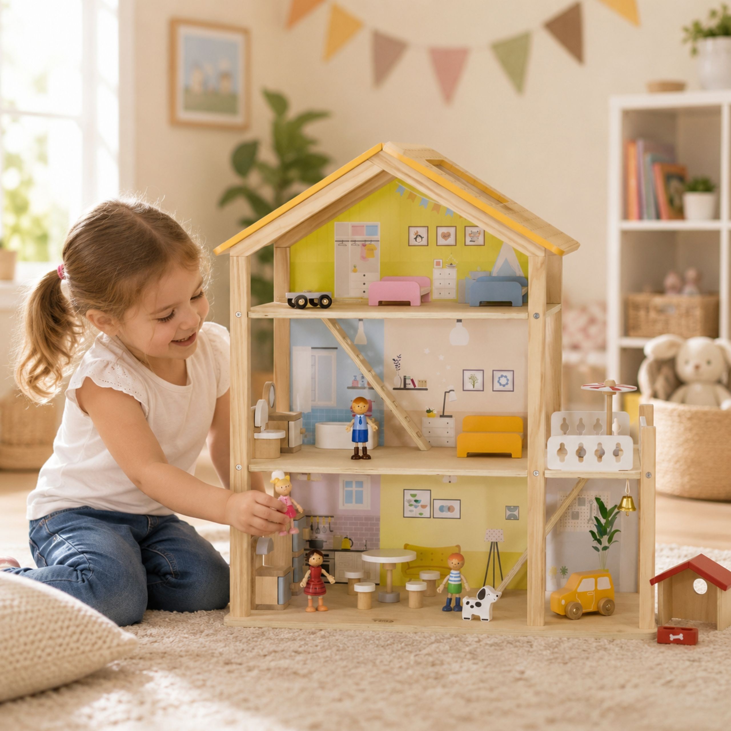 VIGA Wooden Dollhouse Set with Dolls and Accessories - Slika 2