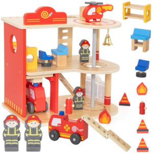 VIGA Wooden Garage Fire Station Set 14 pcs