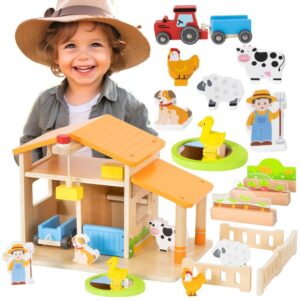 VIGA Wooden Farm Farmer’s House with Garden and Tractor 21 pieces