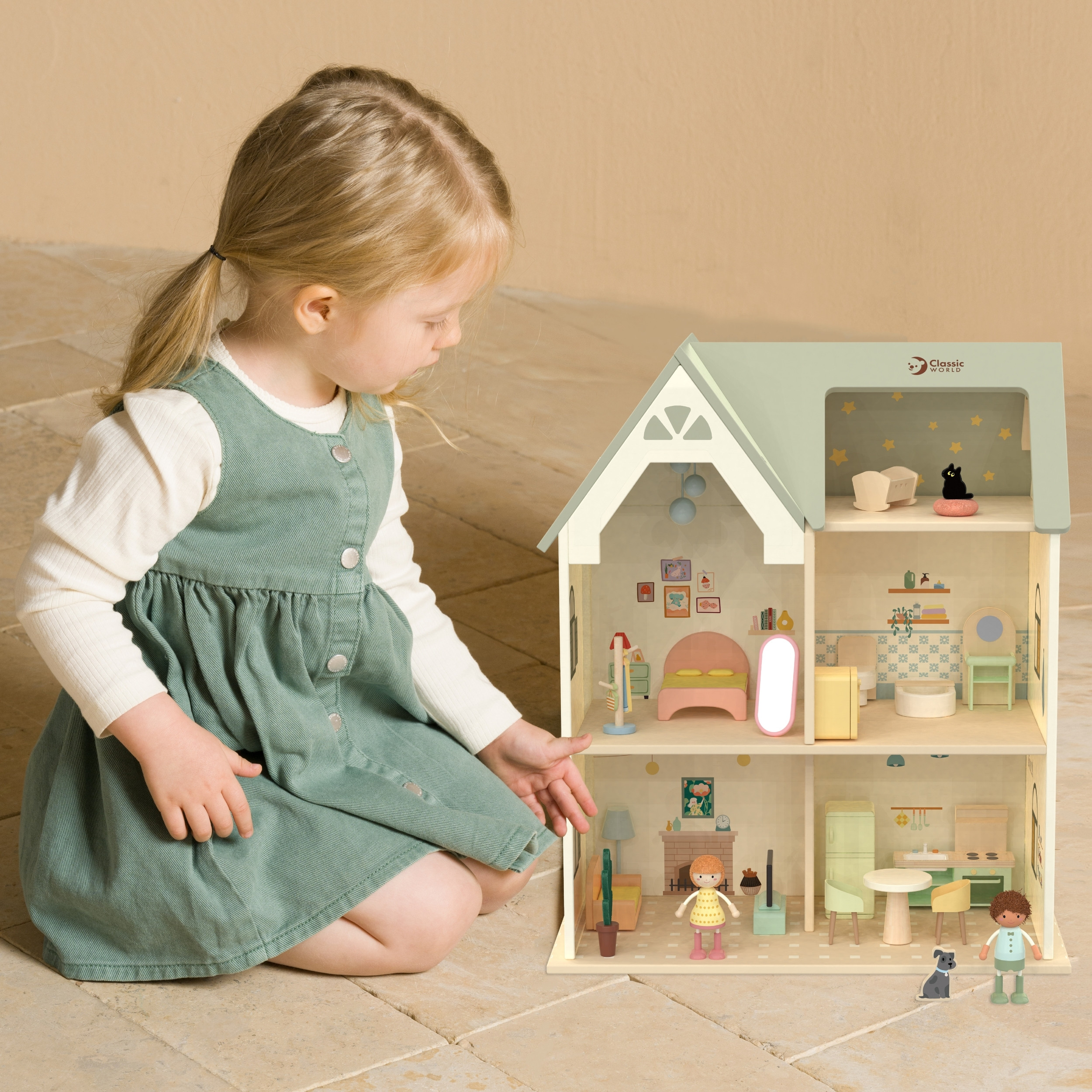 CLASSIC WORLD Large Wooden Dollhouse with Furniture - Slika 2