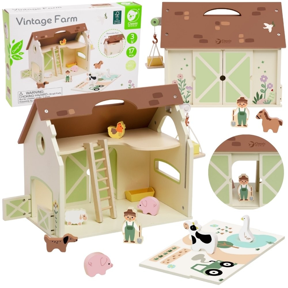 CLASSIC WORLD Wooden Farm House Vintage Figure Set 17 pcs.
