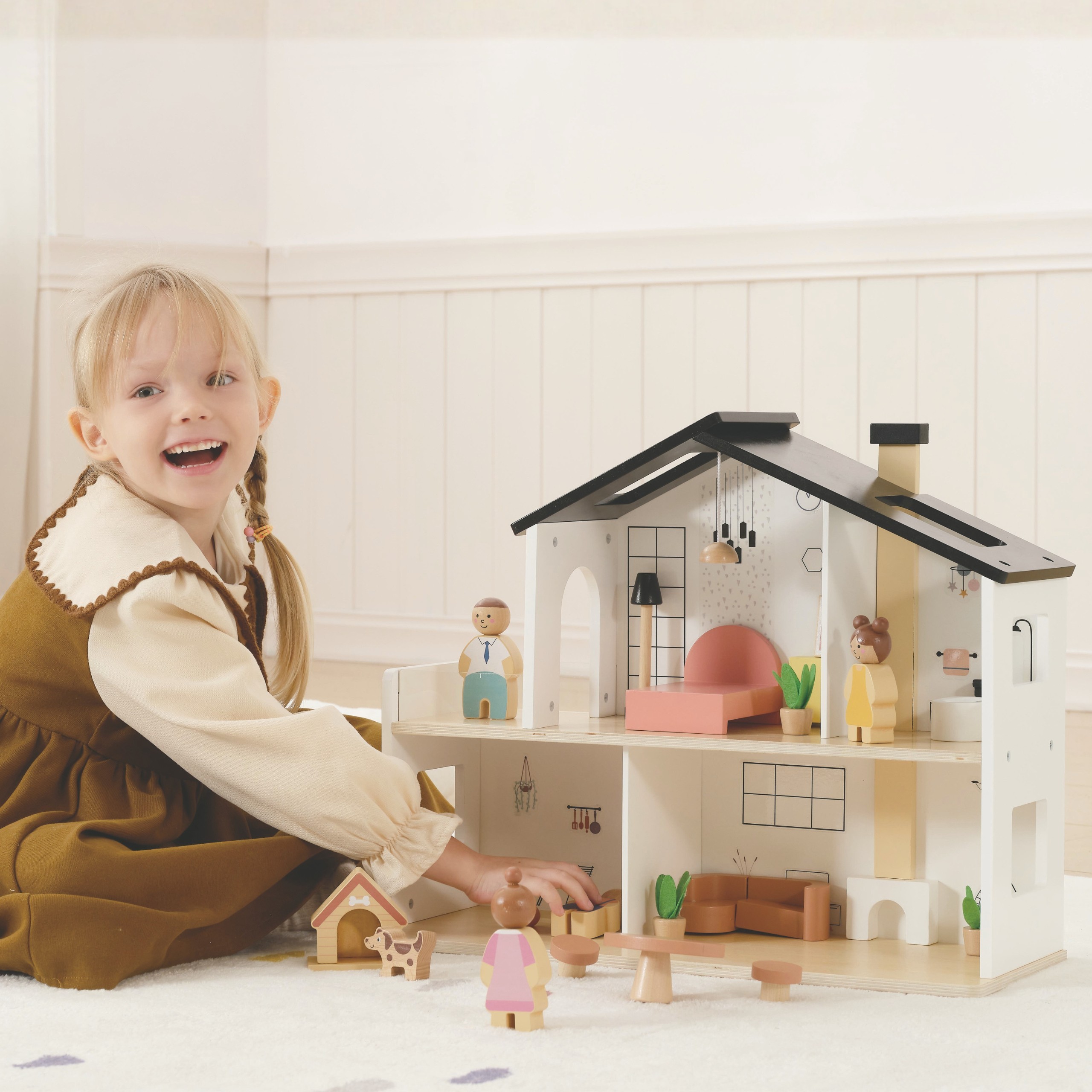 TOOKY TOY Wooden Dollhouse with Accessories and Family 20 pcs. - Slika 2