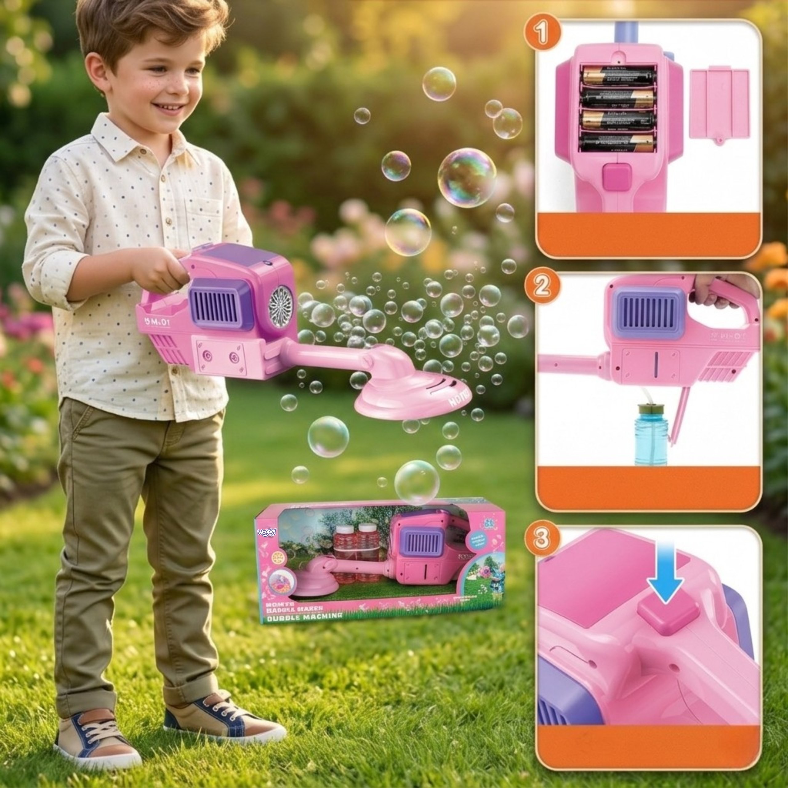 WOOPIE Hand Lawn Mower Bubble Machine Pink - Slika 5