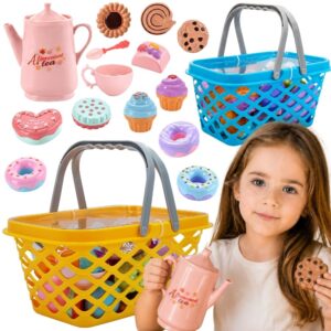 WOOPIE Shopping Basket with Tea Set and Sweets 26 pcs.