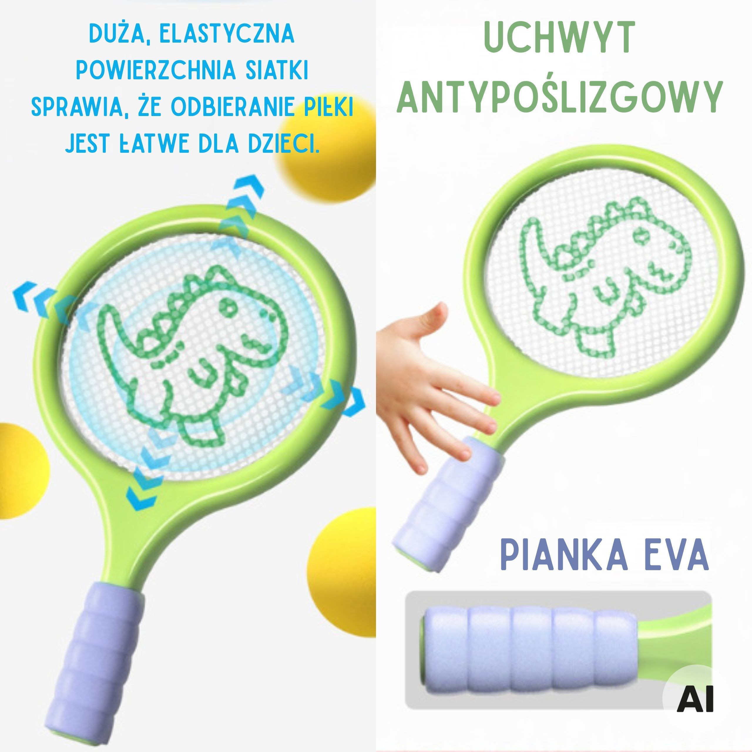 WOOPIE Badminton Tennis Rackets with Foam Ball and Dinosaur Shuttlecock - Slika 3