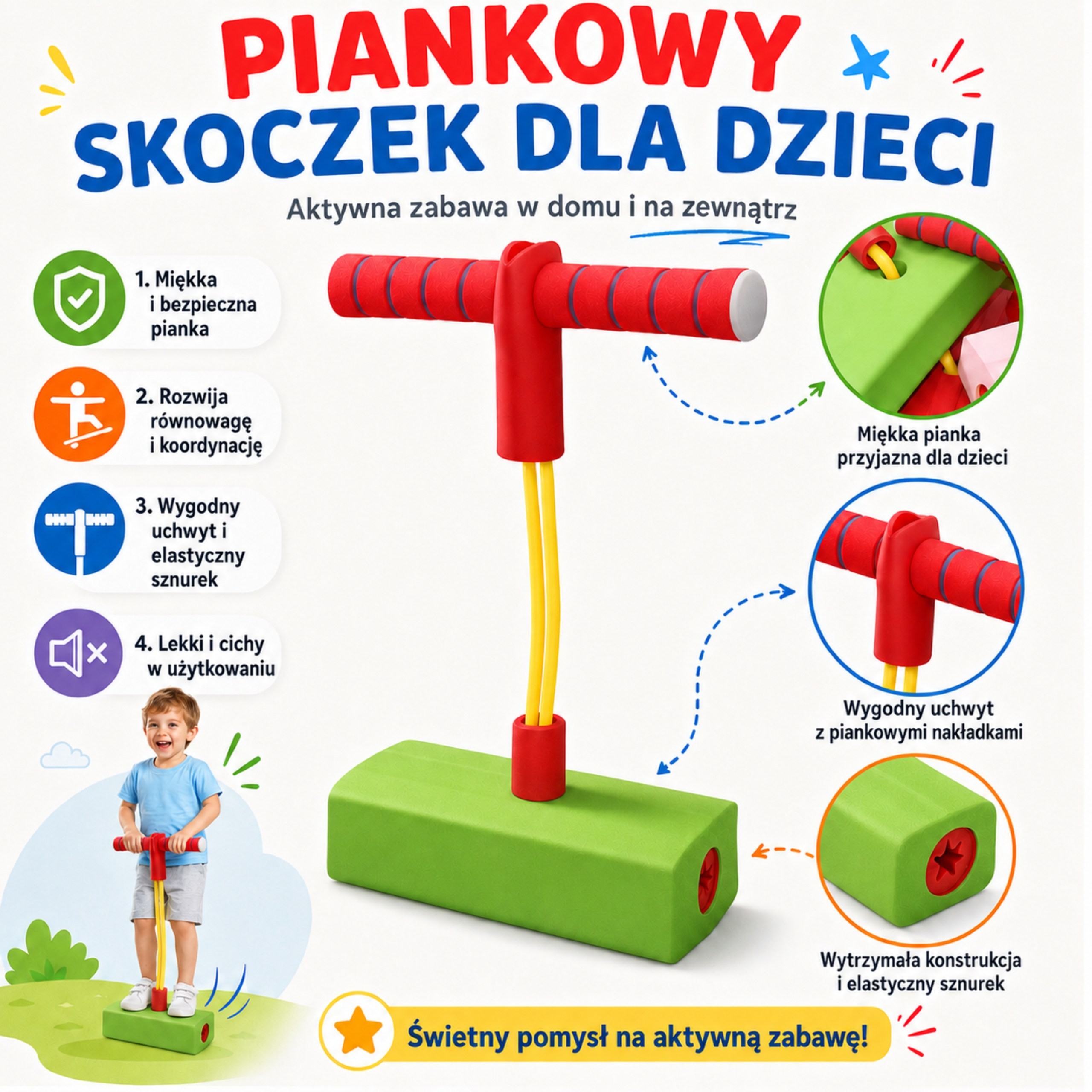 WOOPIE Foam Green Pogo Jumper for Kids for Jumping Balance Training - Slika 6