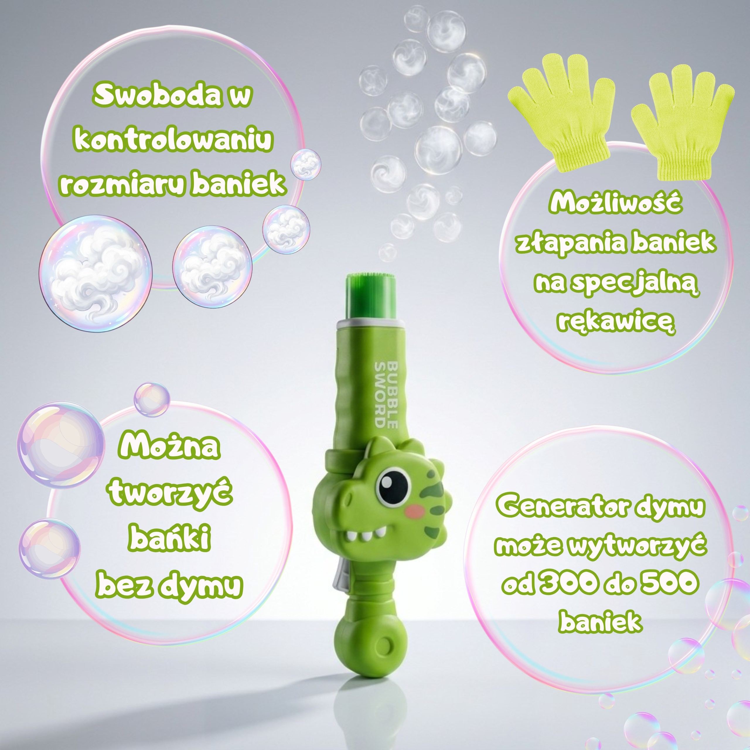 WOOPIE Dinosaur Smoke Bubble Gun Fog Bubble Machine Rechargeable - Slika 7