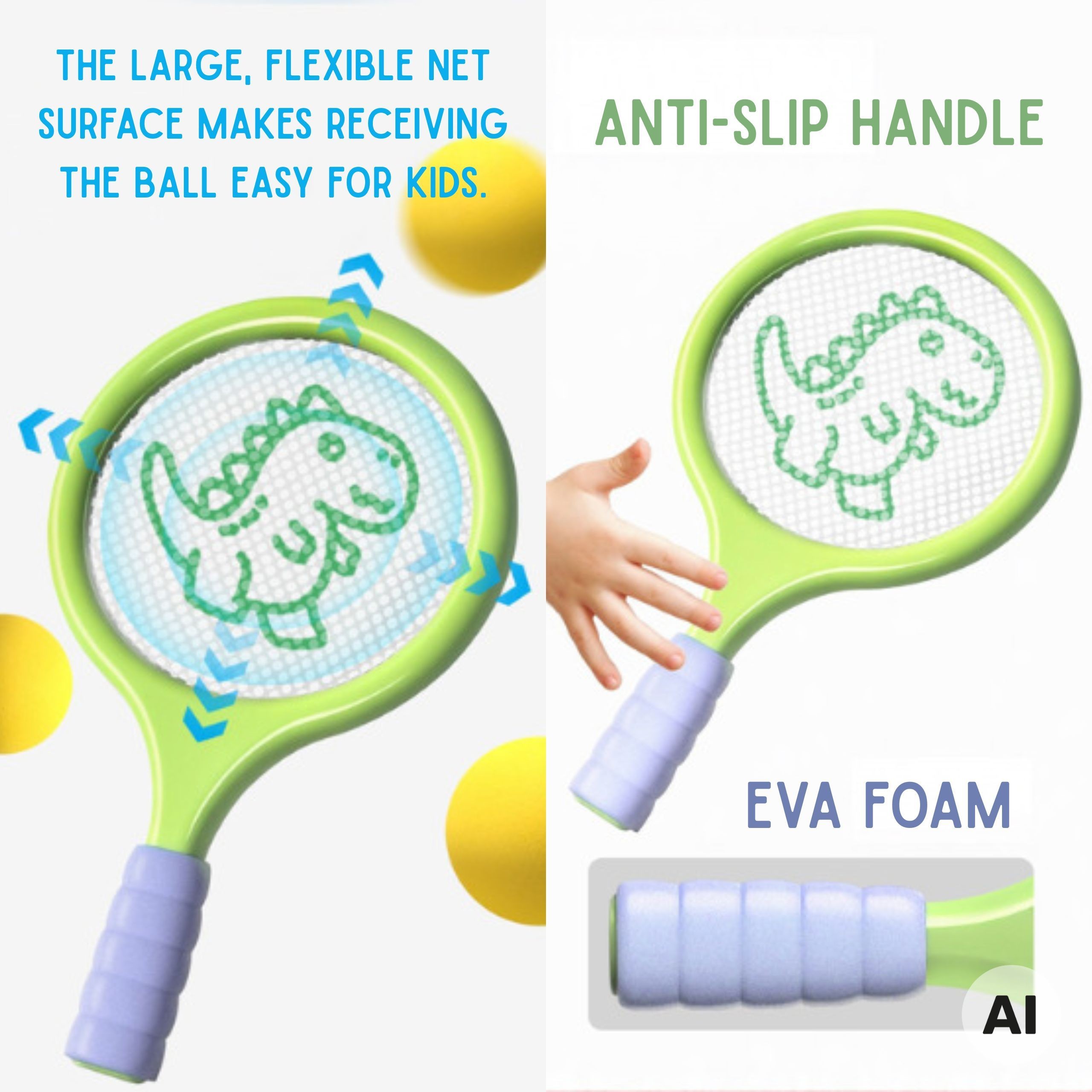WOOPIE Badminton Tennis Rackets with Foam Ball and Dinosaur Shuttlecock - Slika 4