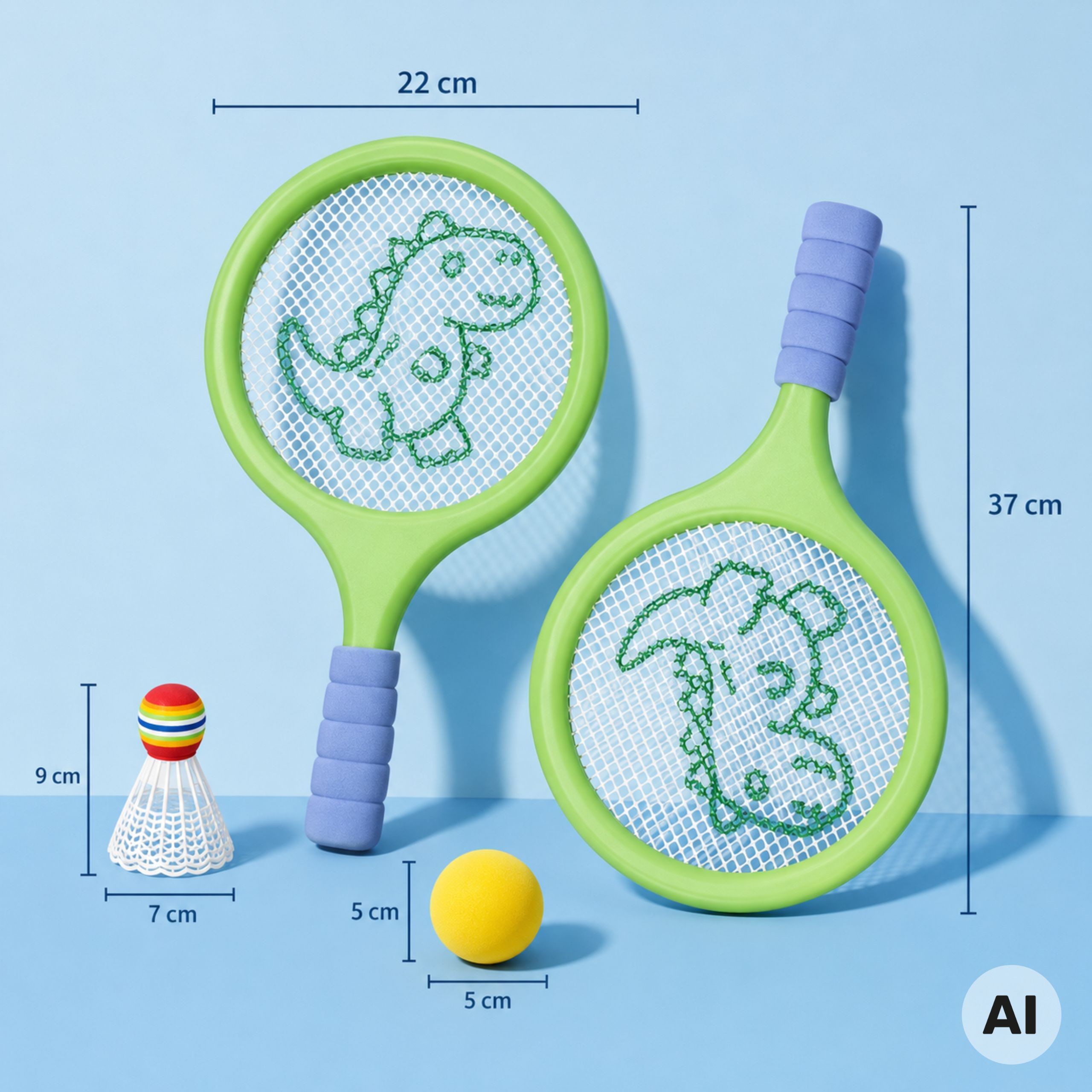 WOOPIE Badminton Tennis Rackets with Foam Ball and Dinosaur Shuttlecock - Slika 5