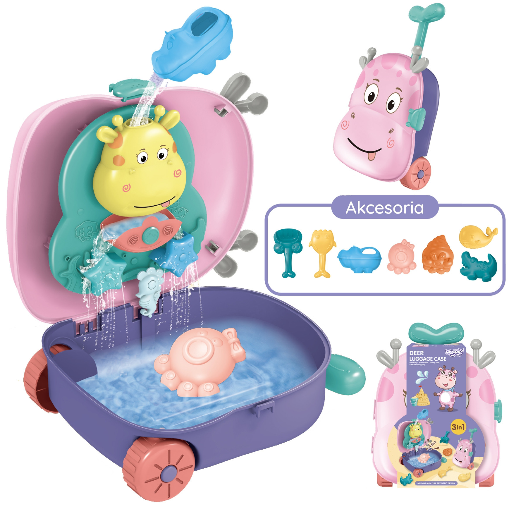 WOOPIE 3-in-1 Sandbox Set: Deer Suitcase + Water Toy - Slika 3