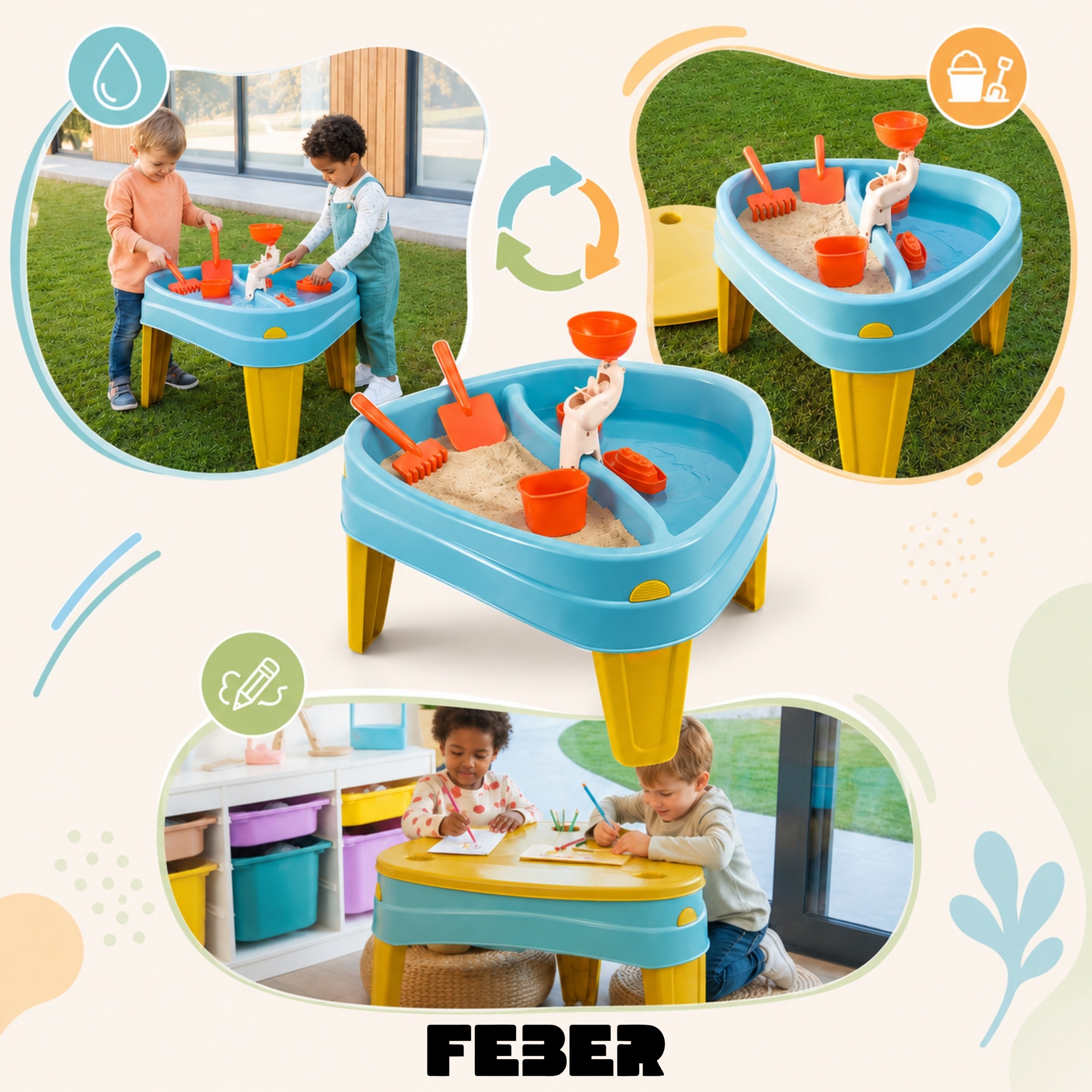 FEBER CASUAL 3in1 Water Table with Cover Sandbox Desk Picnic Table Accessories - Slika 7