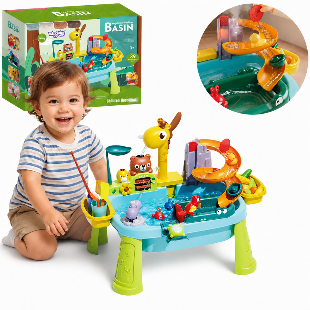 WOOPIE 4-in-1 Water Table, Fishing Game, Sink, Water Slide, Giraffe