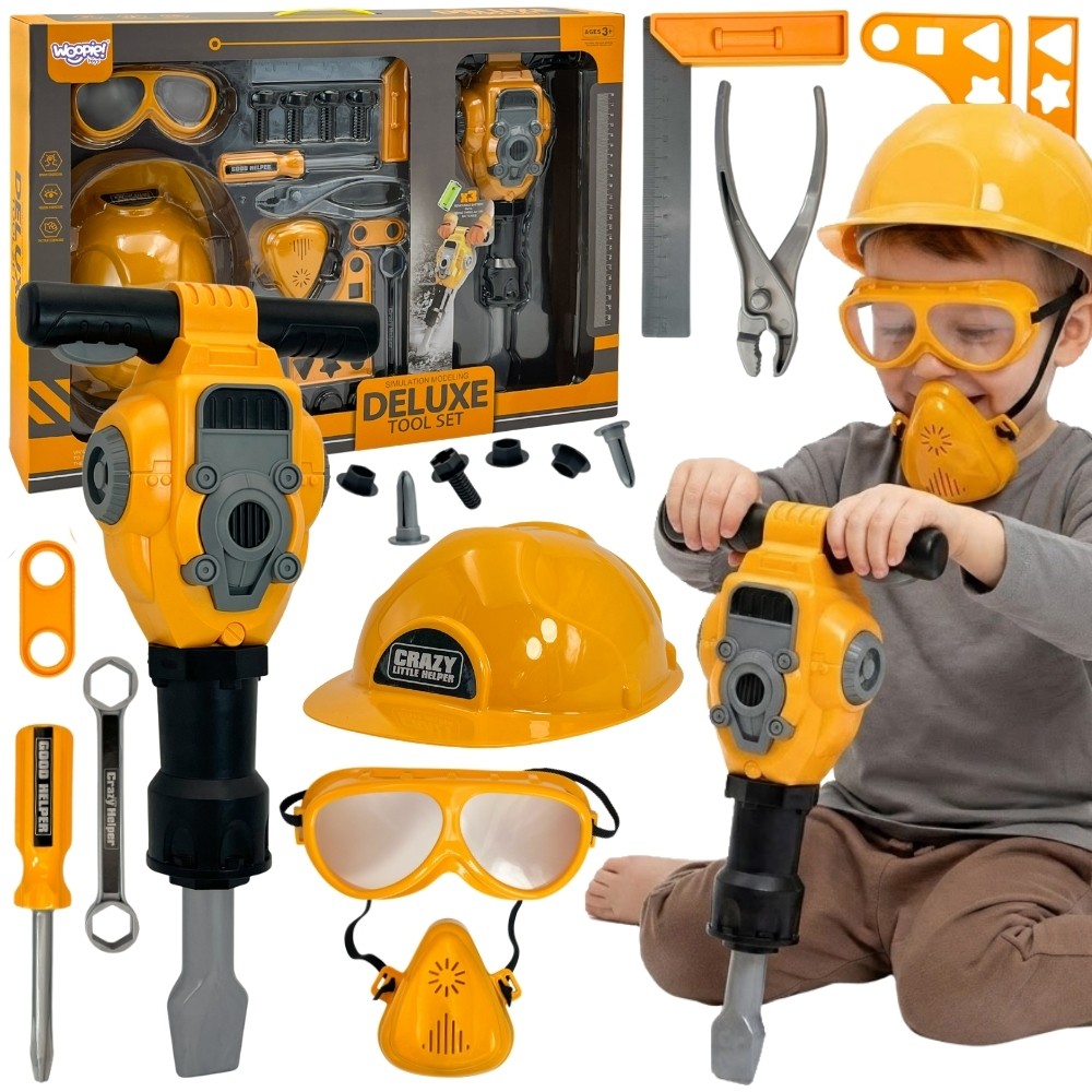 WOOPIE Little Handyman Tool Set Goggles Helmet Pneumatic Hammer 21 pcs.