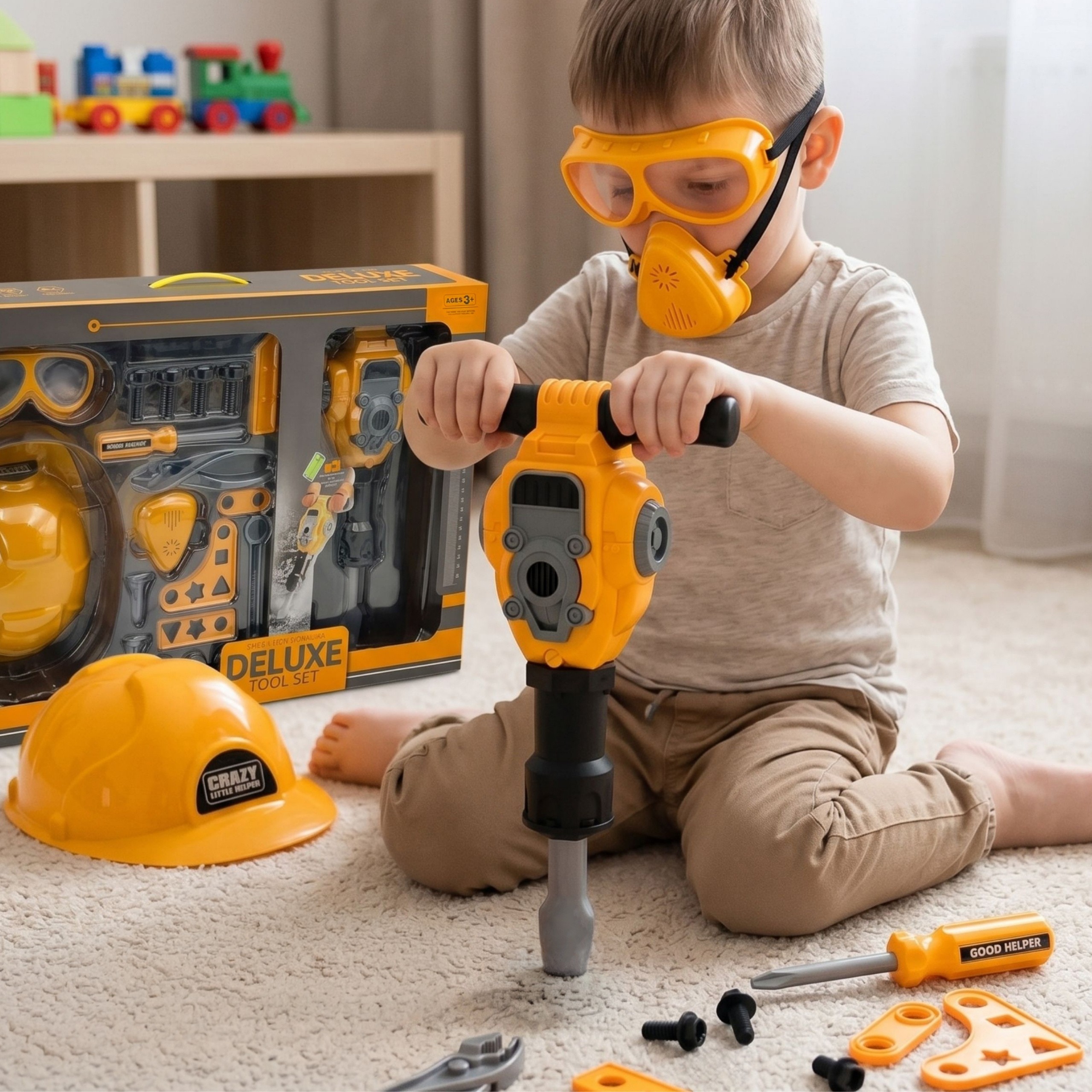 WOOPIE Little Handyman Tool Set Goggles Helmet Pneumatic Hammer 21 pcs. - Slika 2
