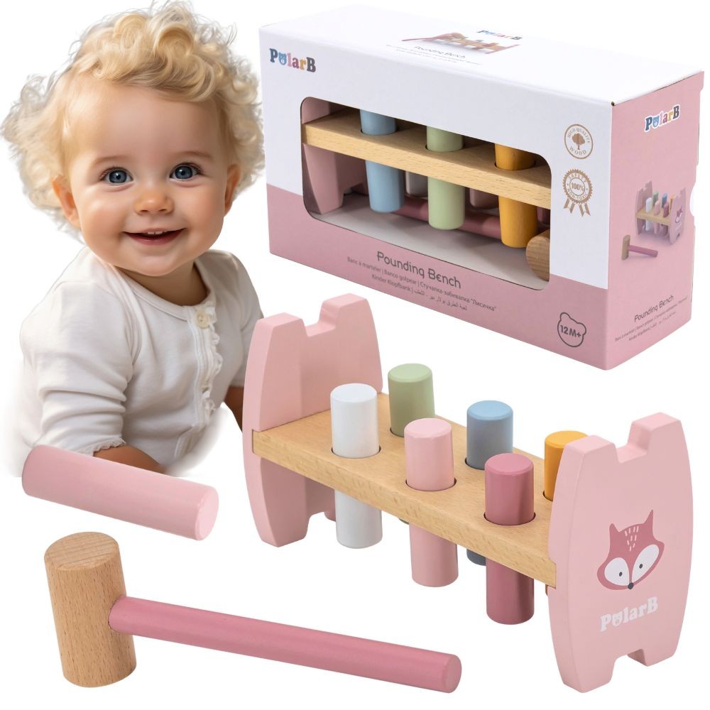 Viga PolarB Wooden Punching Toy with Hammer Fox Montessori