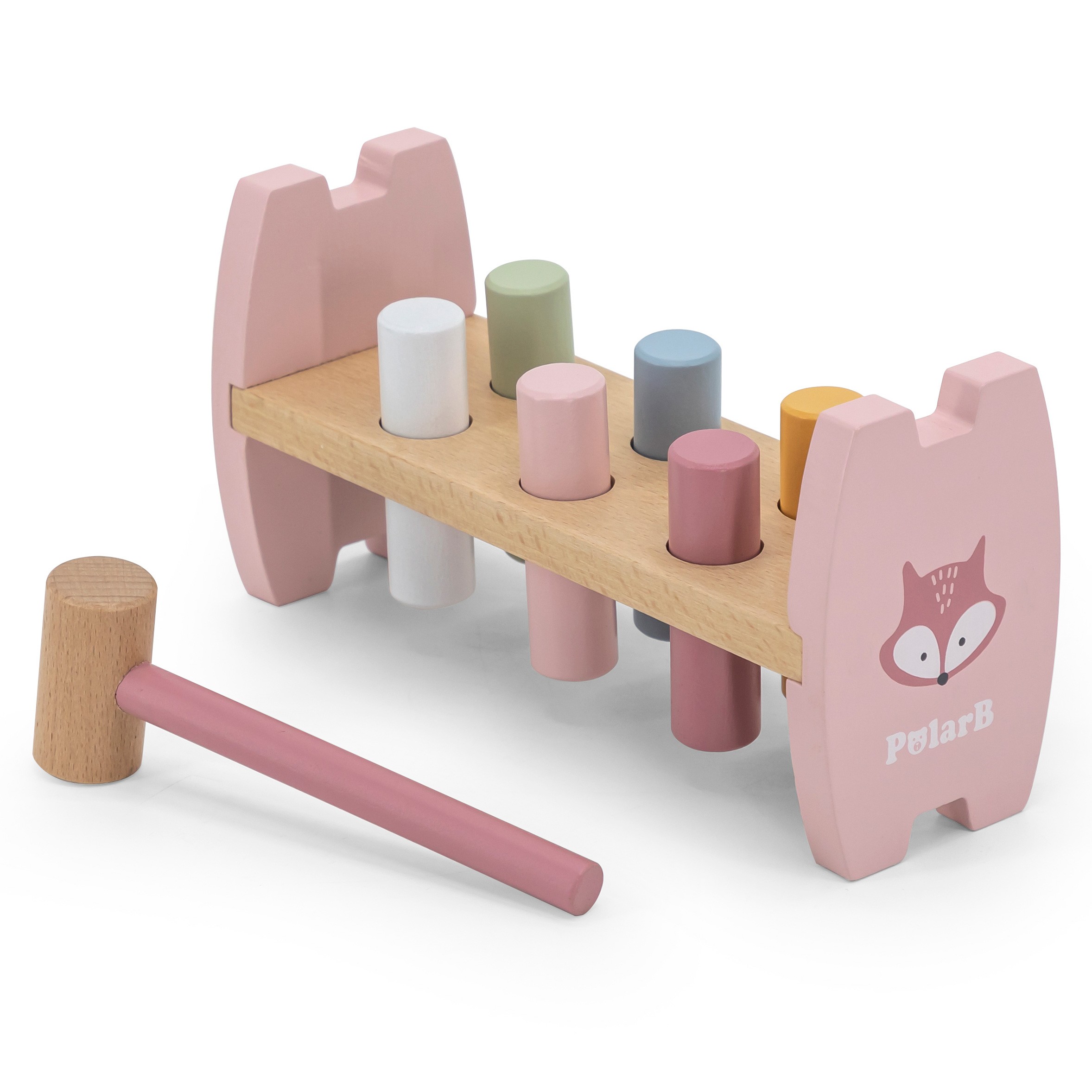 Viga PolarB Wooden Punching Toy with Hammer Fox Montessori - Slika 2