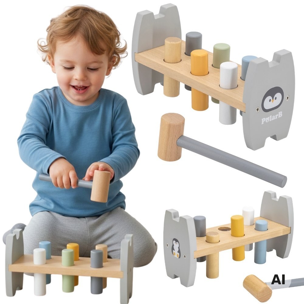 Viga PolarB Wooden Penguin Montessori Hammer Punch