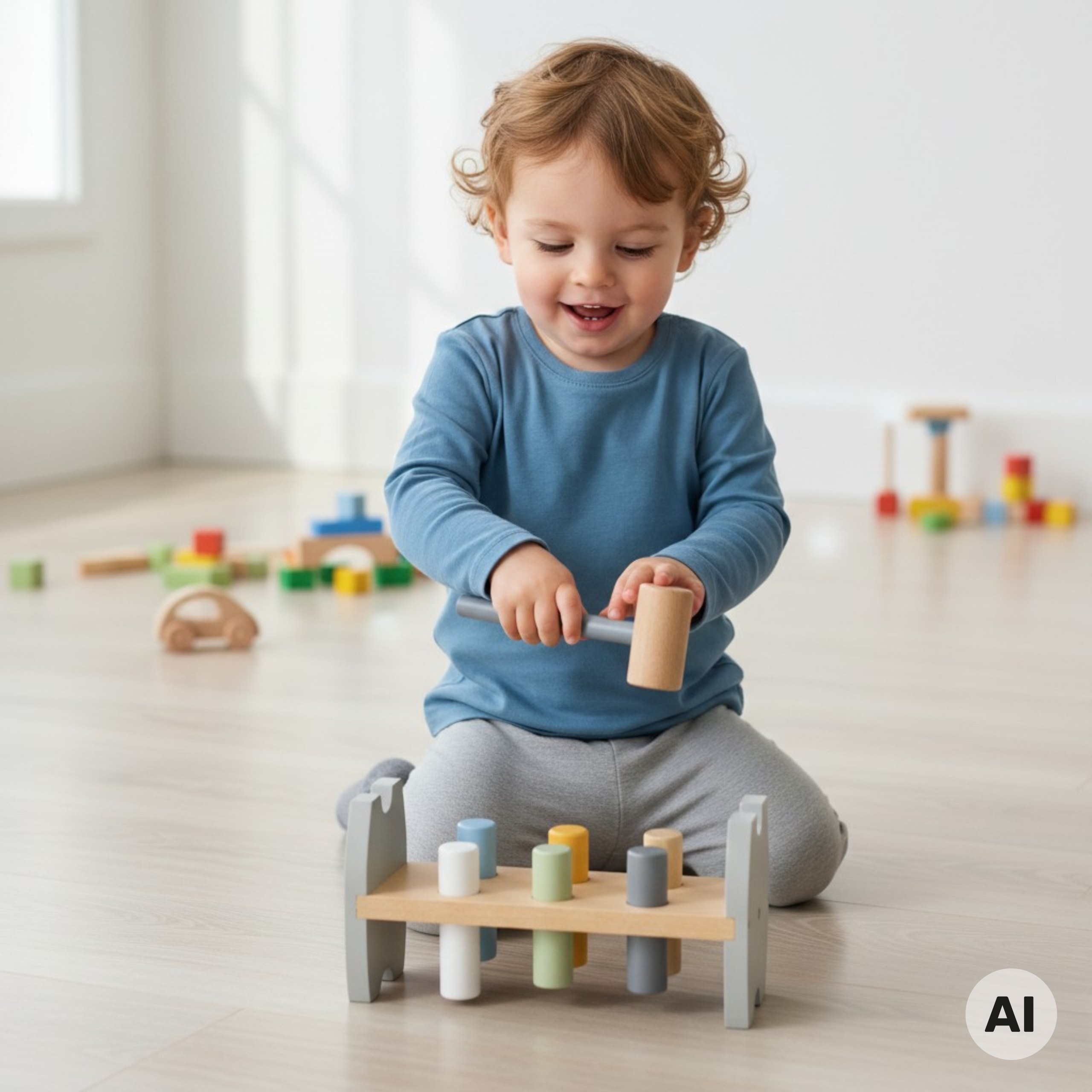 Viga PolarB Wooden Penguin Montessori Hammer Punch - Slika 2