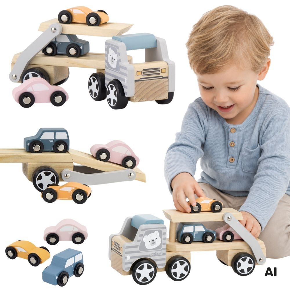 VIGA PolarB Wooden Toy Car with Montessori Cars