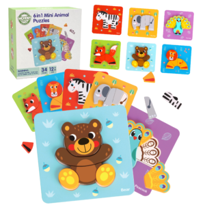 WOOPIE GREEN Wooden Puzzle Blocks Animals Montessori FSC 34pcs.