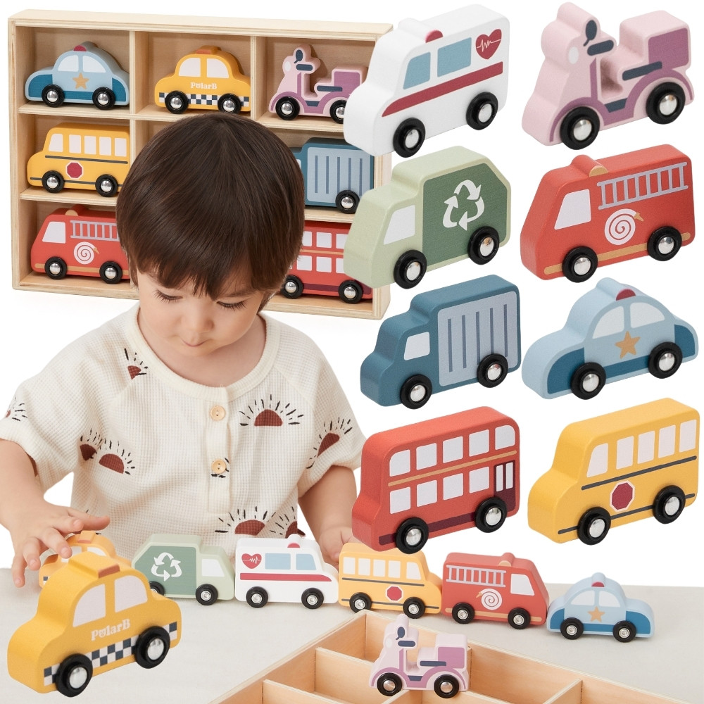 VIGA Wooden Set of Colorful City Vehicles 9 pcs.