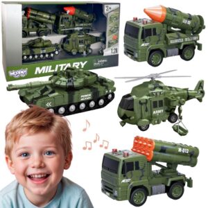 WOOPIE Military Vehicle Set with Launcher Tank Helicopter 4 pcs Scale 1:20